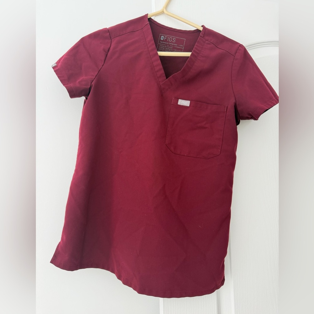 FIGS Burgundy V-neck Scrub Top